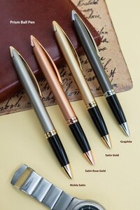 Prism Metal Ball Pen - Metal Body, Standard Size, Matte Graphite With Chrome & Rose Gold Accents | Ergonomic Grip, Refillable, Luxurious Design