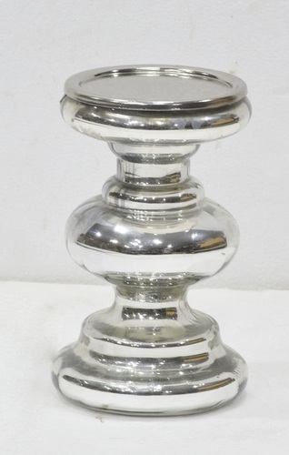Silver Antique Round Glass Candle Holder