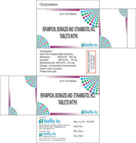 Rifampicin 150mg + Isoniazid 75mg + Ethambutol HCl 275mg tablets