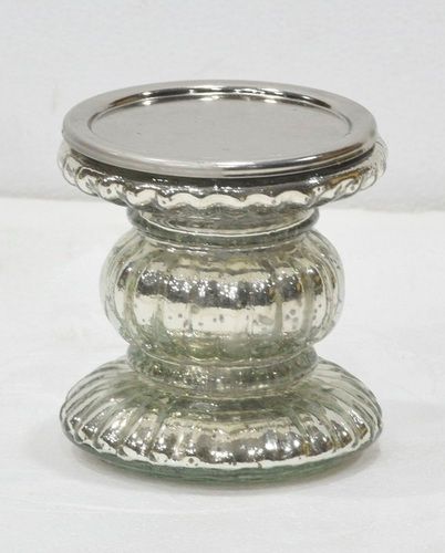 Glass Candle Stand With Metal Top Plate