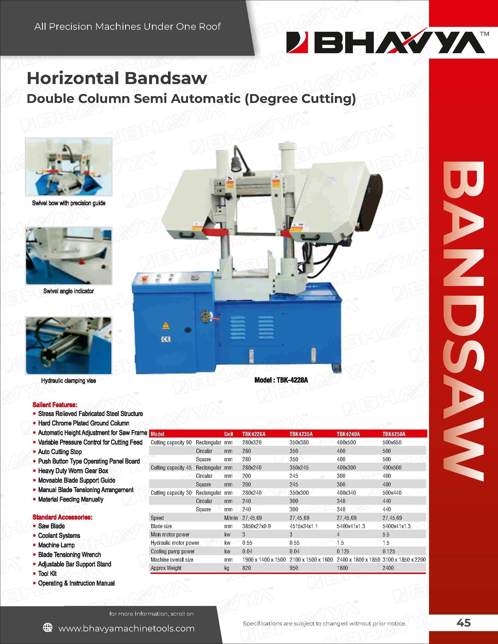 Degree Cutting Double Column Bandsaw Machine