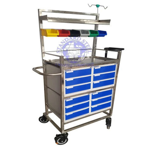 Stainless Steel Crash Cart Trolley 12 drawers