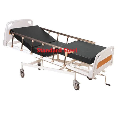 Manual Hospital ICU Bed - Strong Mild Steel Tubular Frame, 1900L x 900 x 460/750 mm | Features Four Sections, Epoxy Powder Coated, Four Castors with Brakes, Removable ABS Head & Foot Panels