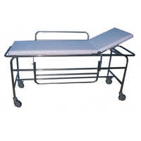 Patient Stretcher Trolley - Strong Mild Steel Frame, 2000 X 550 X 850 Mm Size | Super Deluxe Model Ss168, 50 Mm Thick Pu Foam Mattress, Adjustable Back Rest, Iv Rod Provision, Safety Side Railing, Epoxy Powder Coated Finish