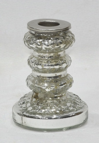 4 Inch Glass Candle Holder Silver Antique