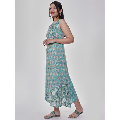 A-Symmetrical Mint Green Block Printed Dress