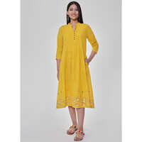 Yellow Pintucked Ethnic Dress