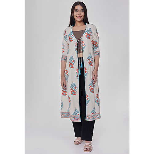 Indian Floral Buta Off White Ethnic Shrug