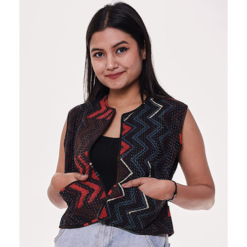 Hand Quilted Crop Jacket With Pockets