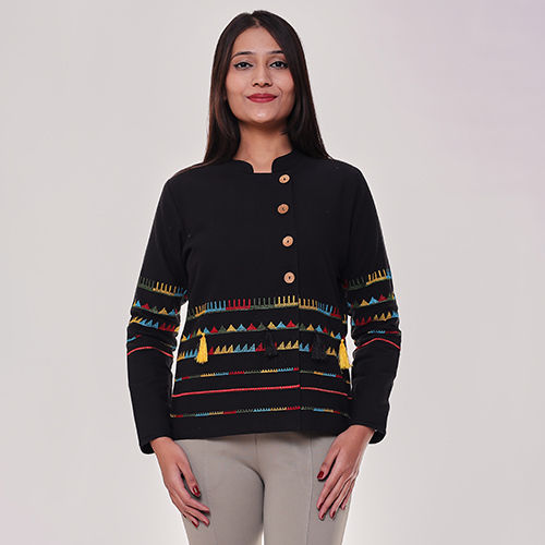 Multicolor Multi Embroidered Black Jacket