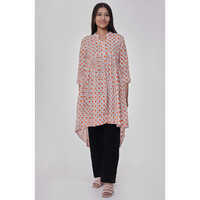 Indian Orange Jaal Printed Cotton High Low Jacket