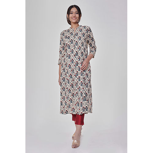 Washable Jaal Printed Off White Straight Kurta