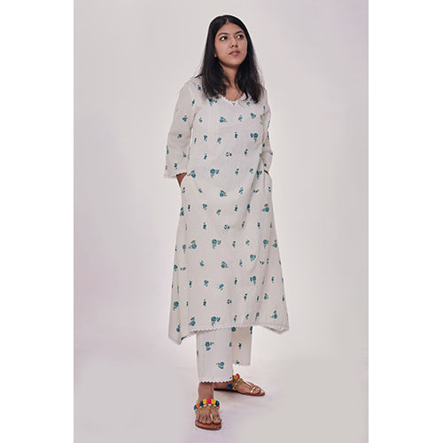 Off White Floral Printed Kurta Co-Ord Set