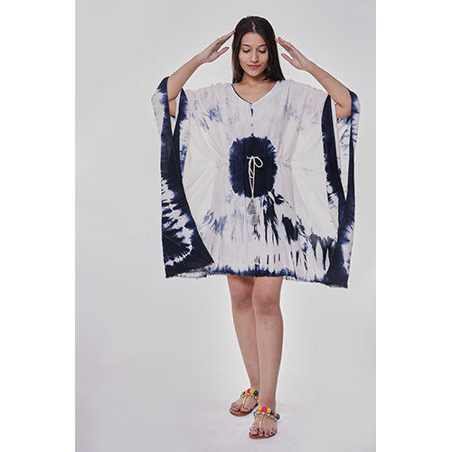 Blue And White Tie Dye Short Kaftan