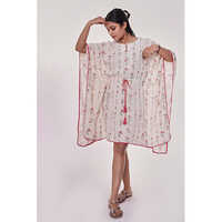 Washable Off White Floral Lines Short Kaftan