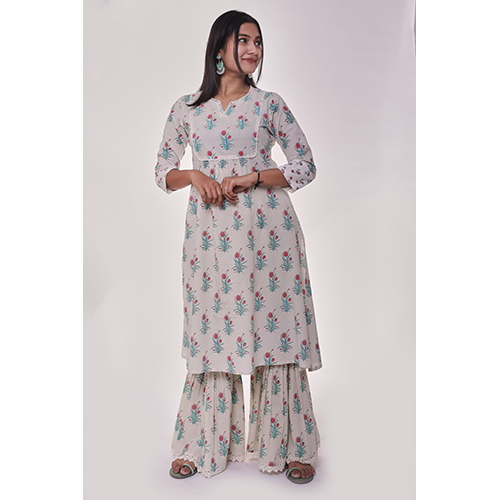 White Floral Printed Ladies Sharara Set