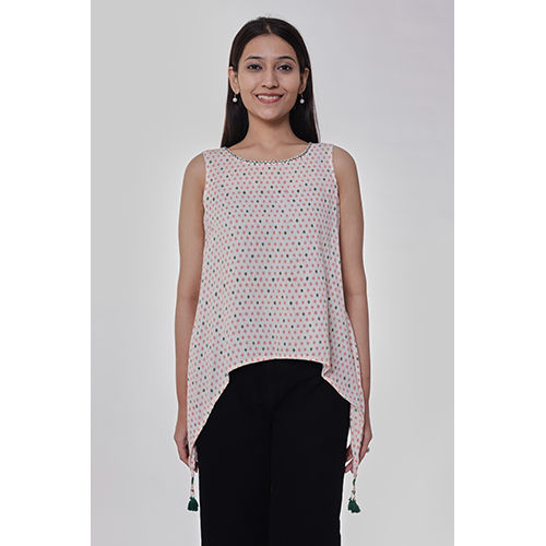 Barfi Printed Top With Tassels