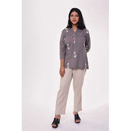 Lime Printed Grey Short Kurta