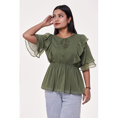 Casual Dress Olive Swiss Dot Top