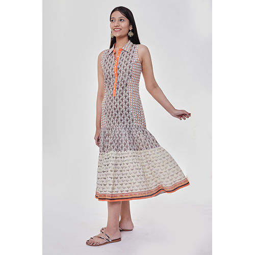 Geometric And Chiddiya Print Tire Dress