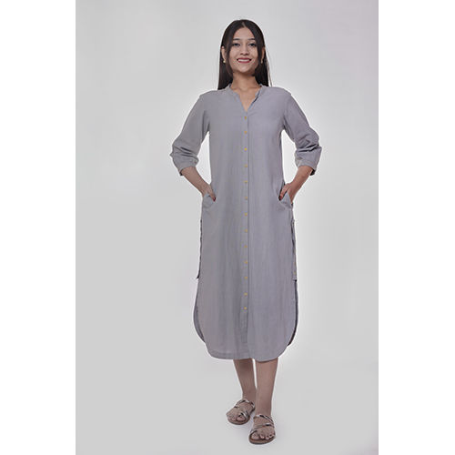 Washable Grey Surface Embellishment Side Cut Dress