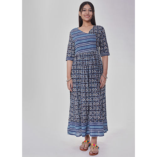 Indigo Angrakha Long Dress