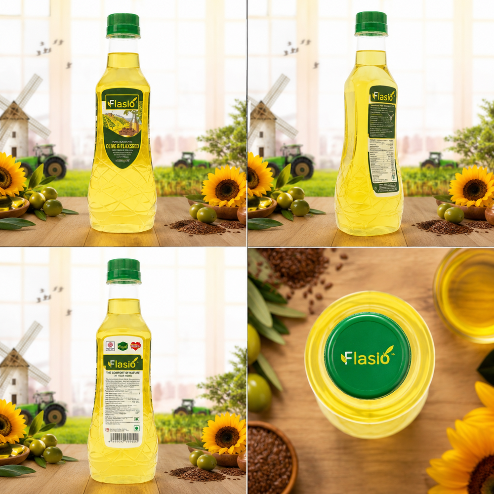 Flasio - First Class Refined Fractionated Blend of Olive, Flaxseed & Sunflower Oils | High Purity, Versatile Culinary Companion
