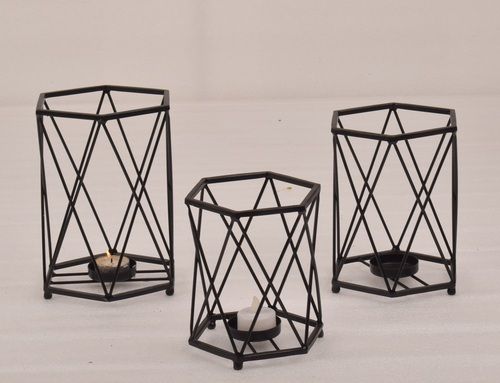 Set of 3 Iron Hexagonal Candle Stand