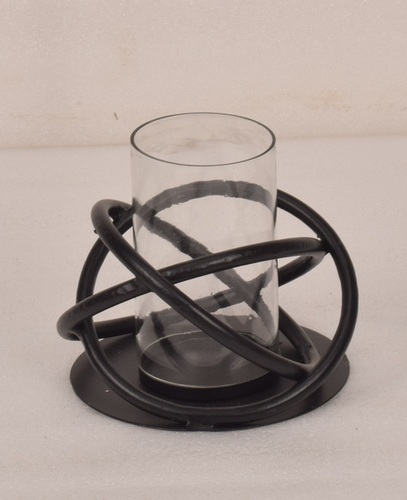 Iron Piped Candle Holder With Glass
