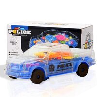 Police Gear Car - High-quality Plastic, 18x8x7 Cm, White And Blue | Friction Powered, Transparent Body, Gear Mechanism