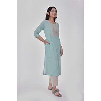 Sea Blue Embroidered Kurta