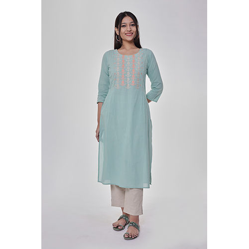 Sea Blue Embroidered Kurta