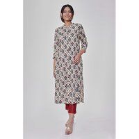 Jaal Printed Off White Straight Kurta