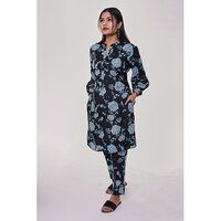 Navy And Sky Blue Floral Kurta Co-Ord Set