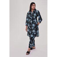 Navy And Sky Blue Floral Kurta Co-Ord Set