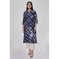 Grey And Blue Tie Dye Straight Ladies Kurta