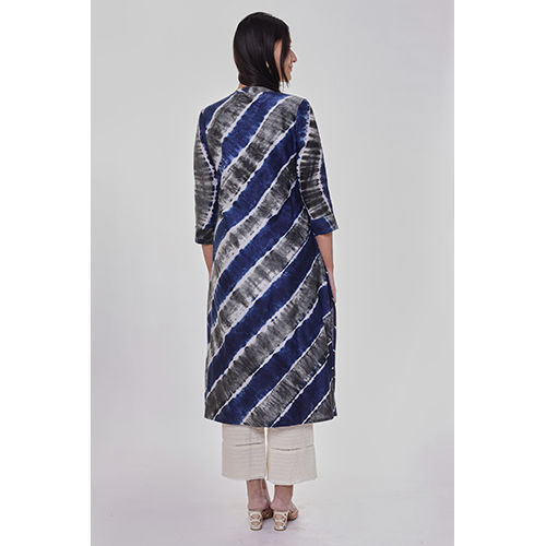 Grey And Blue Tie Dye Straight Ladies Kurta