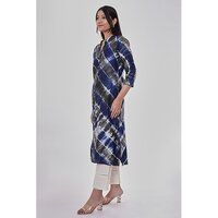 Grey And Blue Tie Dye Straight Ladies Kurta