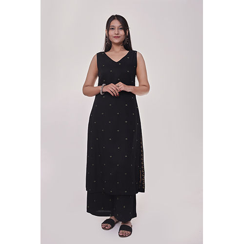 Black Woven Kurta Co-ord Set