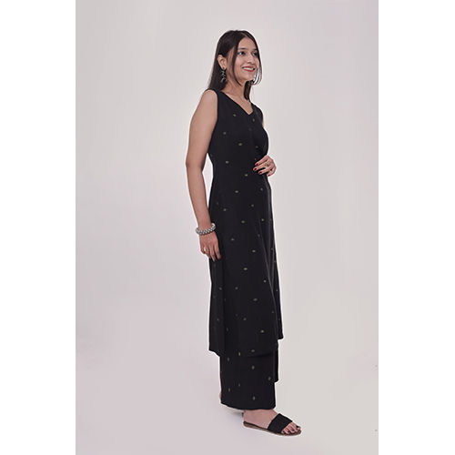 Black Woven Kurta Co-ord Set