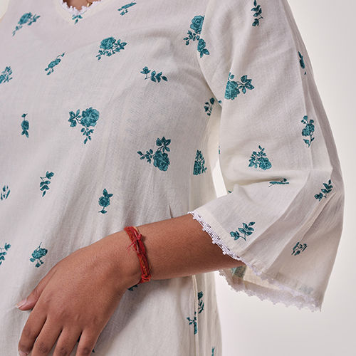 Off White Floral Printed Kurta Co-ord Set