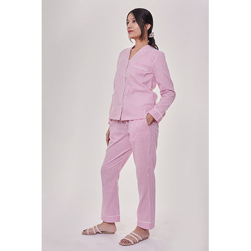 Pink Seersucker Night Suit