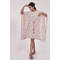 Off White Floral Lines Short Kaftan