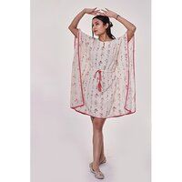 Off White Floral Lines Short Kaftan