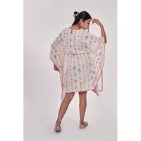 Off White Floral Lines Short Kaftan