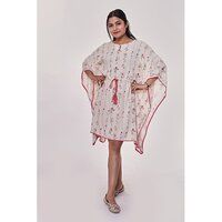 Off White Floral Lines Short Kaftan