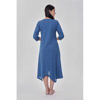 Rose Cotton Embroidered Plain Blue Dress