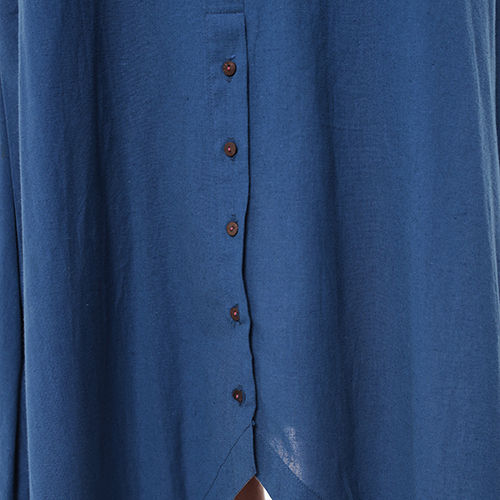 Rose Cotton Embroidered Plain Blue Dress