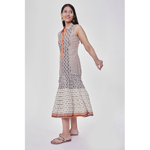 Geometric And Chiddiya Print Tire Dress