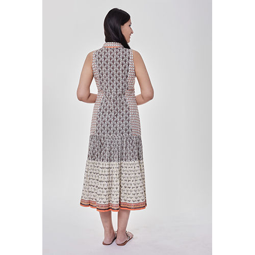 Geometric And Chiddiya Print Tire Dress